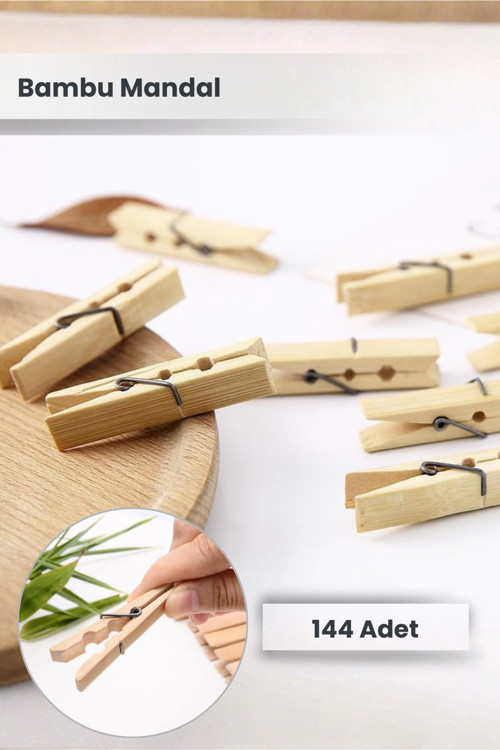 144 Adet - Bambu Mandal, Hobi Mandalı, Ahşap Mandal, Tahta Mandal - Çamaşır Mandalı