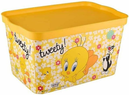 Tweety Lisanslı 24 Litre Hazneli Kapaklı Oyuncak Kutusu ve Organizatör