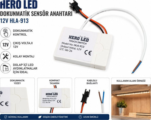 LED Dokunmatik Sensör Anahtarı 12V HLA-913 – LED Aydınlatma Açma Kapama Sensörü