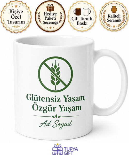 Gluten Free Temalı Glütensiz Kupa Bardak Özel Tasarım Hediye