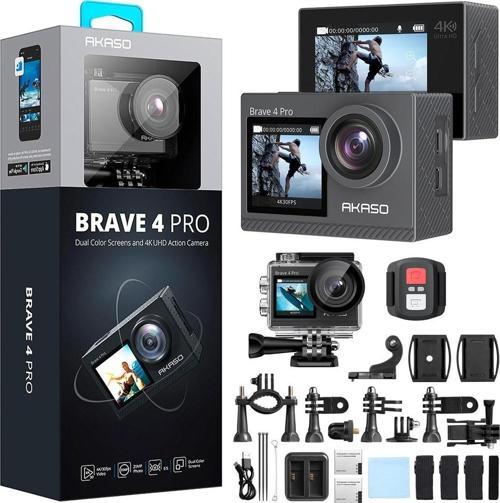 Brave 4 Pro Dual Screens 4K 30Fps Wi-Fi Aksiyon Kamera ve Süper Aksesuar Seti (Akaso Türkiye 2 Yıl Garantili)