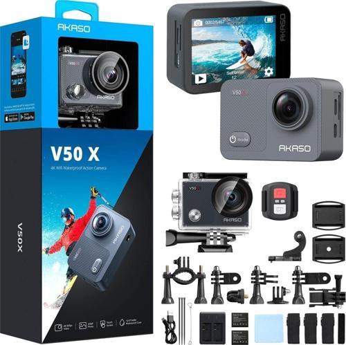 V50X 4K 30Fps Aksiyon Kamera ve Süper Aksesuar Seti (Akaso Türkiye 2 Yıl Garantili)