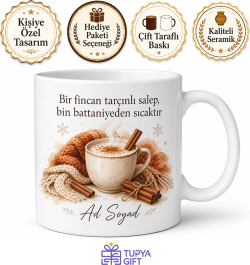 Tarçınlı Salep Sevenlere Kış Gecelerinin Sıcacık Battaniyesi Kupa Bardak Hediye