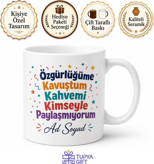 Boşanma Partisi Hediyesi Bekarlığa Yeniden Merhaba Esprili Kupa Bardak