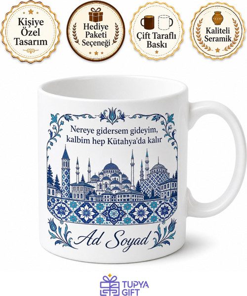 Kütahya Memleket Temalı Kişiye Özel Baskılı Kupa Bardak Hediye