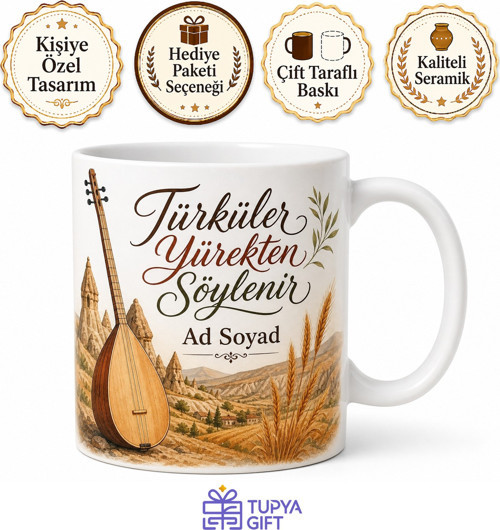 Türkü Dinleyenlere Toprak Kokusu Anadolu Hasreti Bağlama Sesi Kupa Hediye Bardak