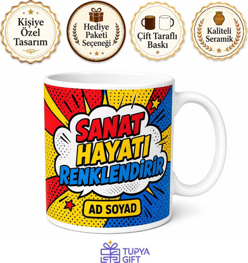 Pop Art Sanatı Sevenlere Çizgi Roman Renkli Kupa Bardak Hediye