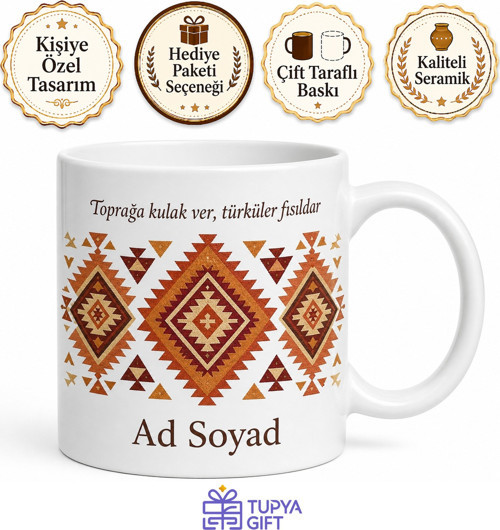 Anadolu Ruhu Kilim Deseni Türkü Sesi Toprak Kokusu Kupa Bardak Hediye
