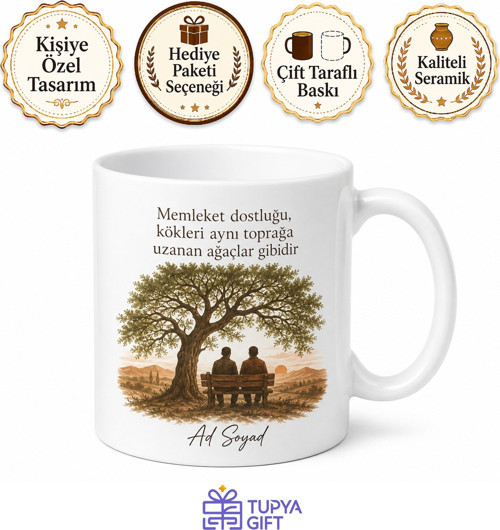Memleket Arkadaşlığı Temalı Kupa Bardak | Özel Tasarım Hediye Kupa