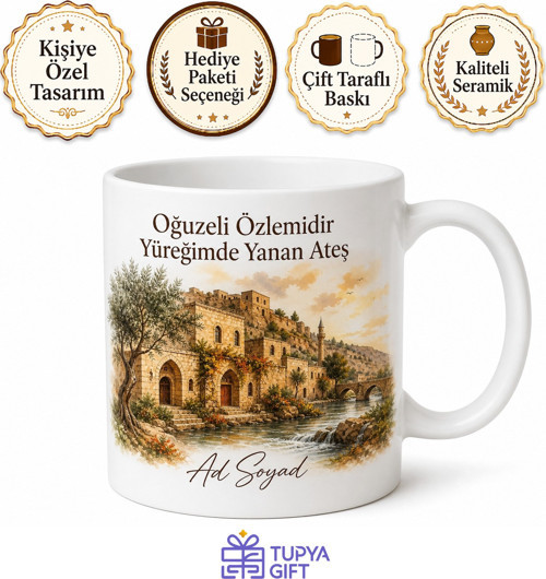 Oğuzeli Tarihi Dokusu ve Doğası Antep Hatırası Kupa Bardak Hediye
