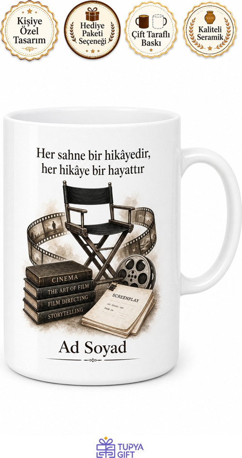 Sinema Kitapları Film Karesi Yönetmen Koltuğu Senaryo Sayfası Kupa Bardak Hediye