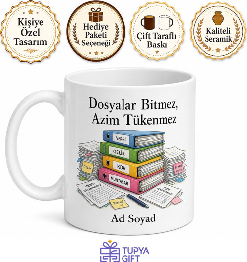 Vergi Dairesi Memuru Dosya Yığınları Beyanname Yoğunluğu Kupa Bardak Hediye