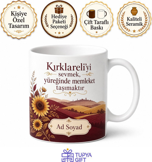 Kırklarelili Hemşehriye İsimli Kupa Bardak Kırklareli Hediye Porselen