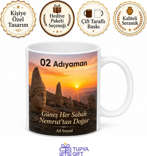Adıyaman Plakalı Nemrut Dağı Güneşin Doğuşu Hatıra Kupa Bardak Hediye