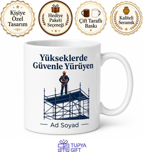 İskele Kuran İnşaat Ustasına Yüksekte Çalışan Güvenlik Kupası Hediye Bardak