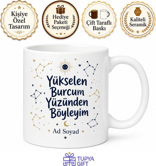 Yükselen Burcum Yüzünden Böyleyim Esprili Astroloji Kupa Bardak Hediye
