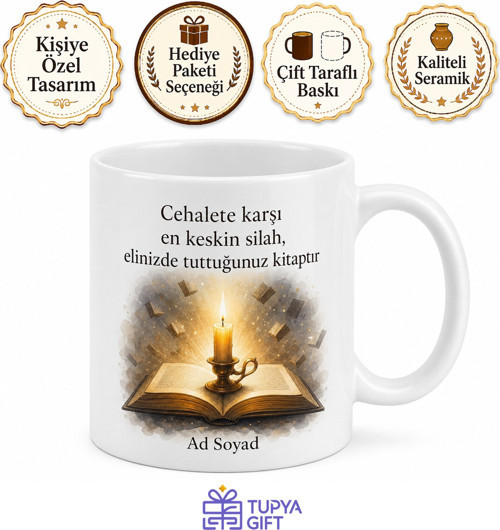 Cehalete Karşı Kitap Okuyanlara Karanlığa Yakılan Mum Eğitim Kupa Bardak Hediye