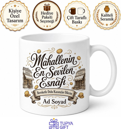 Mahallenin En Sevilen Esnafı Yazılı Bereketli Kazanç Kupası Hediye Bardak