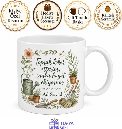 Bahçıvana Hediye Toprak Kokusu Çiçek Sulama Çim Biçme Bitki Budama Kupa Bardak
