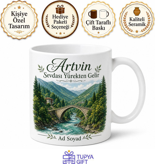 Artvin Memleket Temalı Kişiye Özel Baskılı Kupa Bardak Hediye