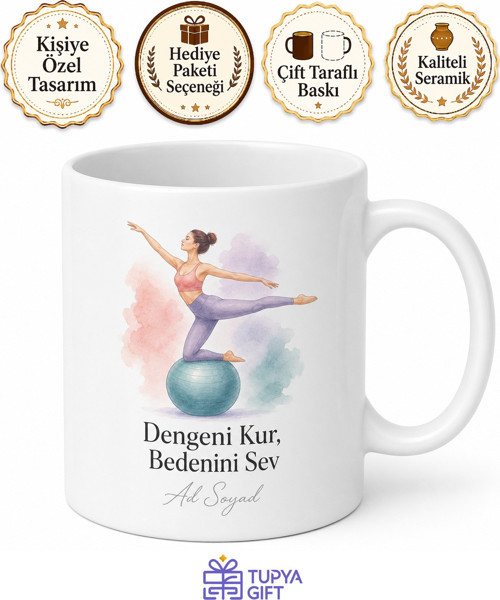 Pilates Topuyla Denge Kuranlara Sıkılaşma Motivasyon Kupa Bardak Hediye