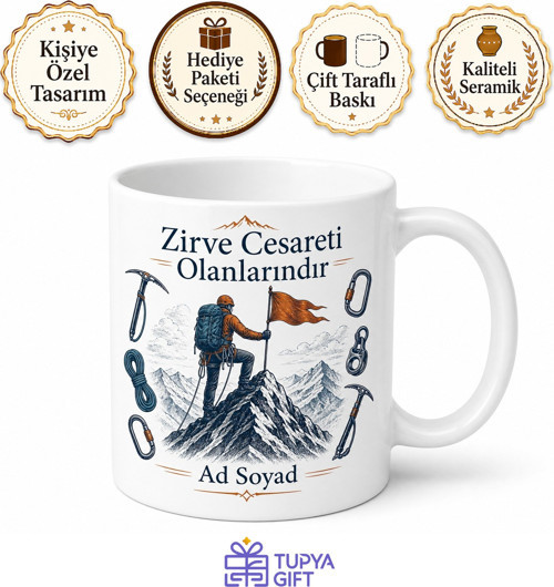 Dağcı Zirve Bayrağı Tırmanış İpi Korkusuz Kupa Bardak Hediye