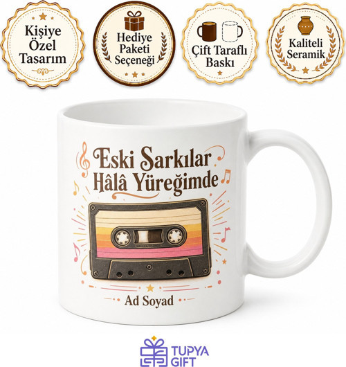 Nostalji Sever Arkadaşa Seksenler Ruhu Eski Şarkılar Kaset Kupa Bardak Hediye