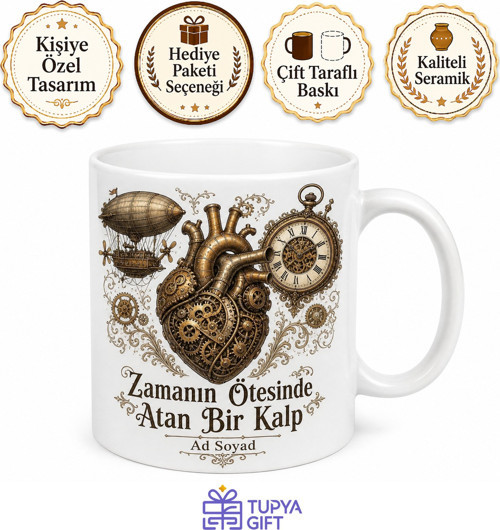 Steampunk Zeplin Dişli Saatler Mekanik Kalp Baskılı Porselen Kupa Bardak Hediye