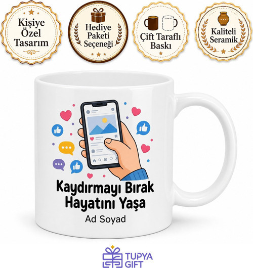 Sosyal Medya Bağımlısı Eğlenceli Kupa Bardak Hediye Baskılı Komik Mug