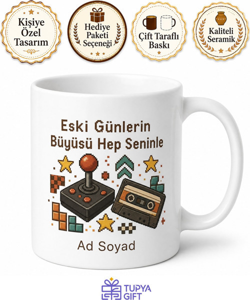 Retro Atari Oyunları Kasetçalar Nostalji Köşesi Kupa Bardak Hediye