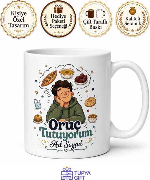 İsme Özel Oruç Tutuyorum Yazılı Komik Kupa Bardak Ramazan Hediye