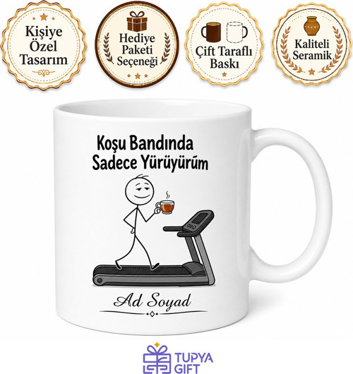 Koşu Bandında Yürüyen Tembel Sporcu Esprili Kupa Bardak Komik Hediye