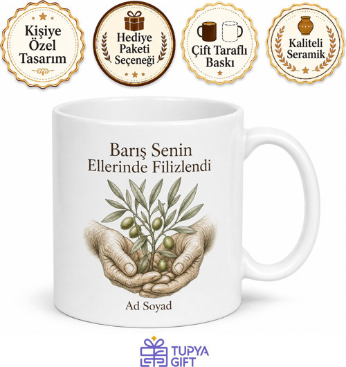 Zeytin Kırma Sezonunda Elleri Çizilenlere Barışın Sembolü Kupa Bardak Hediye