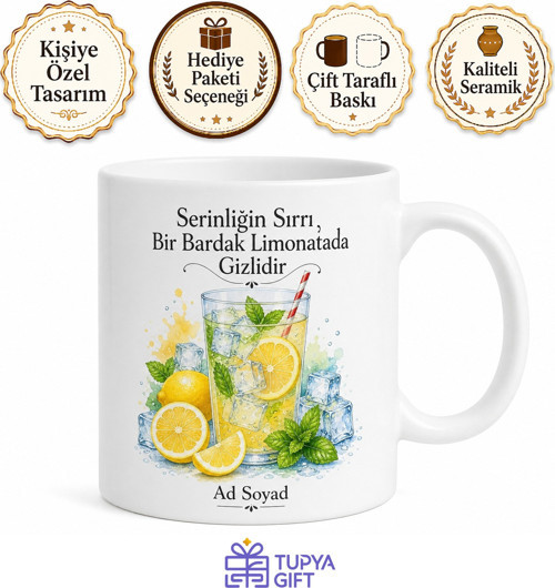 Buzcuya Hediye Yaz Serinliği Limonata Temalı Ferah İçecek Kupa Bardak