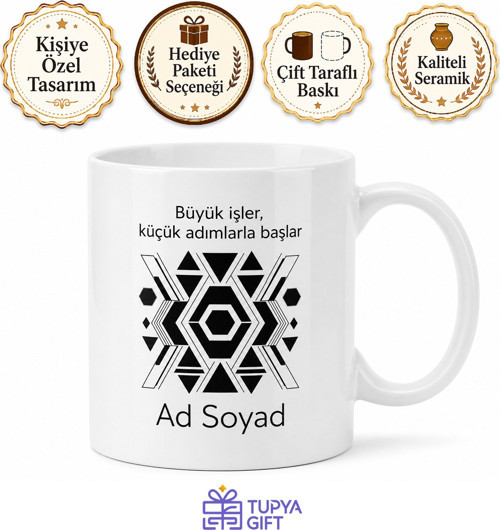 Siyah Beyaz Geometrik Desenli Modern Ofis Tipi Kahve Kupası Hediye Bardak