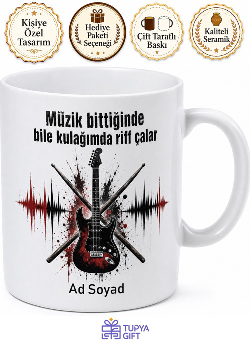 Rock Dinleyen Arkadaşa Bateri Solo Elektro Gitar Asi Ruh Kupası Hediye Bardak