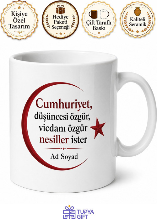 Atatürk İlkelerine Bağlı Gençlere Cumhuriyetin Yılmaz Bekçileri Kupa Bardak Hediye