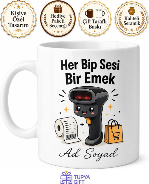 Mağaza Kasiyeri Barkod Okutma Fiş Kesme Poşet İster Misiniz Kupa Hediye Bardak