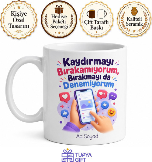 Sosyal Medya Bağımlısı Eğlenceli Kupa Bardak Hediye Baskılı Komik Mug