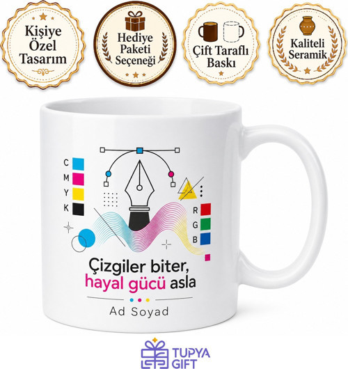 Grafik Tasarımcı Renk Kodları Vektörel Tasarım Hayal Gücü Çizgisi Kupa Bardak Hediye