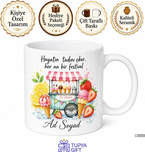 Buzcu Dondurmacı Limonlu Çilekli Serinleten Yaz Ferahlığı Kupa Bardak Hediye