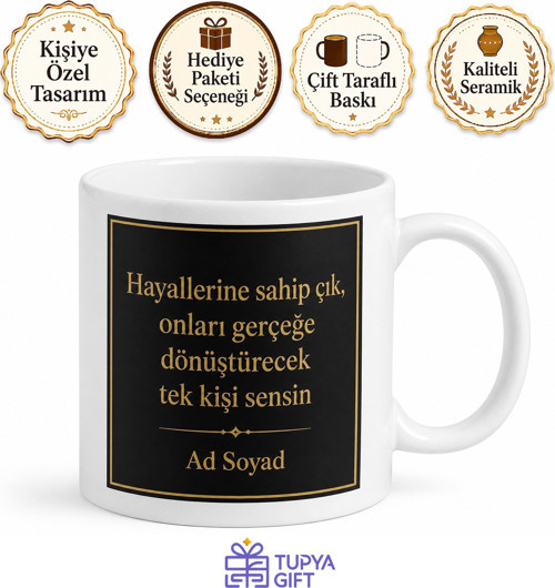 Siyah Mat Zemin Altın Harf Baskılı Lüks Kadın Kupa Bardak Özel Tasarım Hediye
