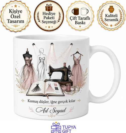 Moda Kitapları Elbise Taslakları Dikiş Makinesi Podyum Işığı Kupa Bardak Hediye