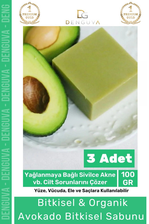 100% Doğal Güzel Kokulu El Yüz Saç Vücut Cilt Onaran Kolajen Etkili Avokado Bitkisel Sabun 3 Adet