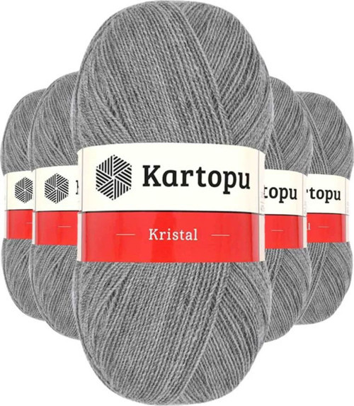 5 Adet Kristal Çift Katlı El Örgü Lif İpi Açık Gri K1001 - kartopu