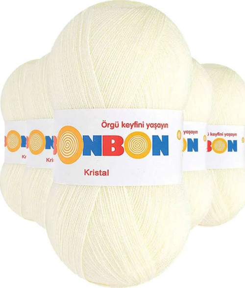 5 Adet Kristal El Örgü Lif İpi Açık Krem 98223 - bonbon