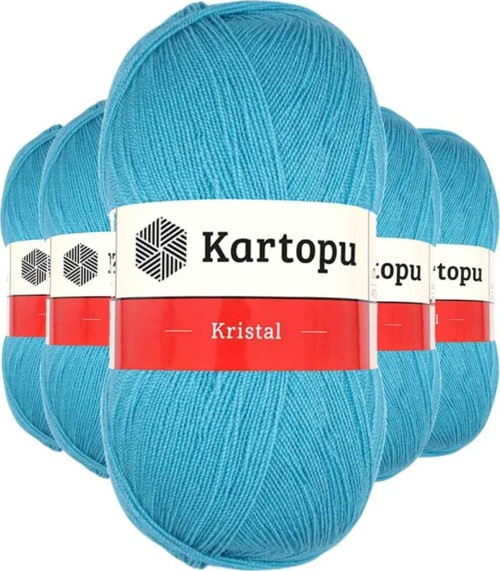 5 Adet Kristal Çift Katlı El Örgü Lif İpi Turkuaz K515 - kartopu