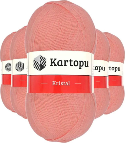 5 Adet Kristal Çift Katlı El Örgü Lif İpi Koyu Somon K1217 - kartopu
