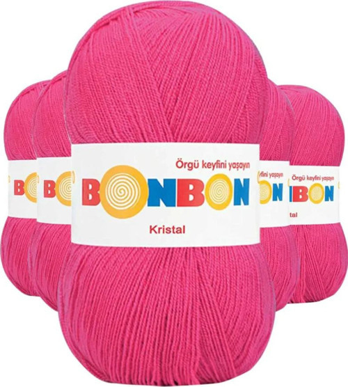 5 Adet Kristal El Örgü Lif İpi Koyu Pembe 98403 - bonbon