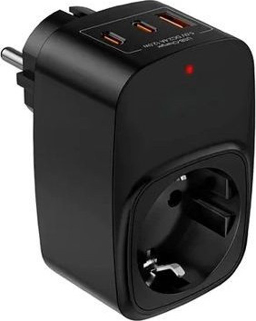Tekli Yüksek Voltaj Korumalı Duvar Prizi 2x Type-c 1x Usb Çıkışlı Priz Grup Priz Çoğaltıcı Siyah